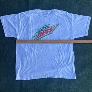Gildan Mountain Dew T-Shirt Retro Graphic Tee MTN Dew Logo White Men's Size XL